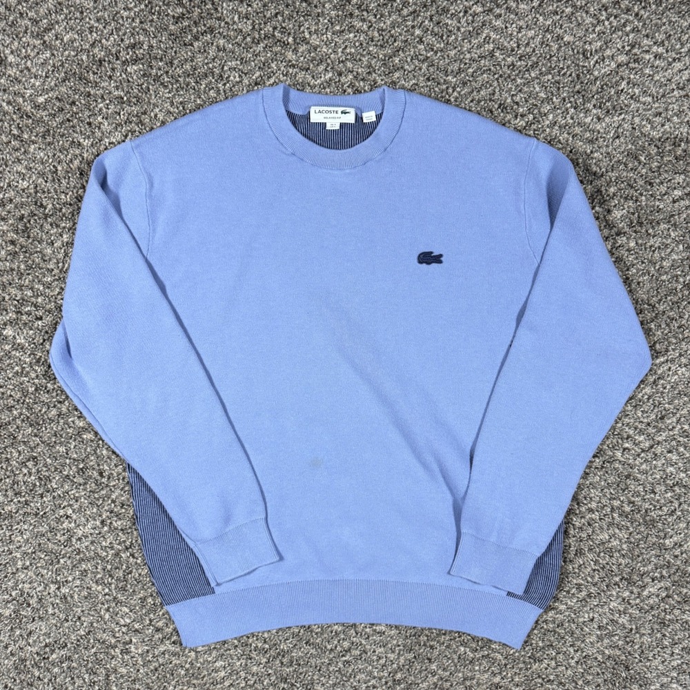 Lacoste Mens Relaxed Fit Cotton Sweater Blue Stripe Size 5 L Large Crewneck
